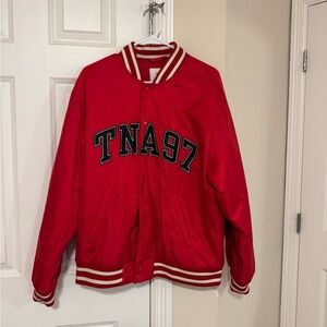 TNA 97 Varsity Bomber Jacket – Red/White – Women’s Size L – NEW Without Tags